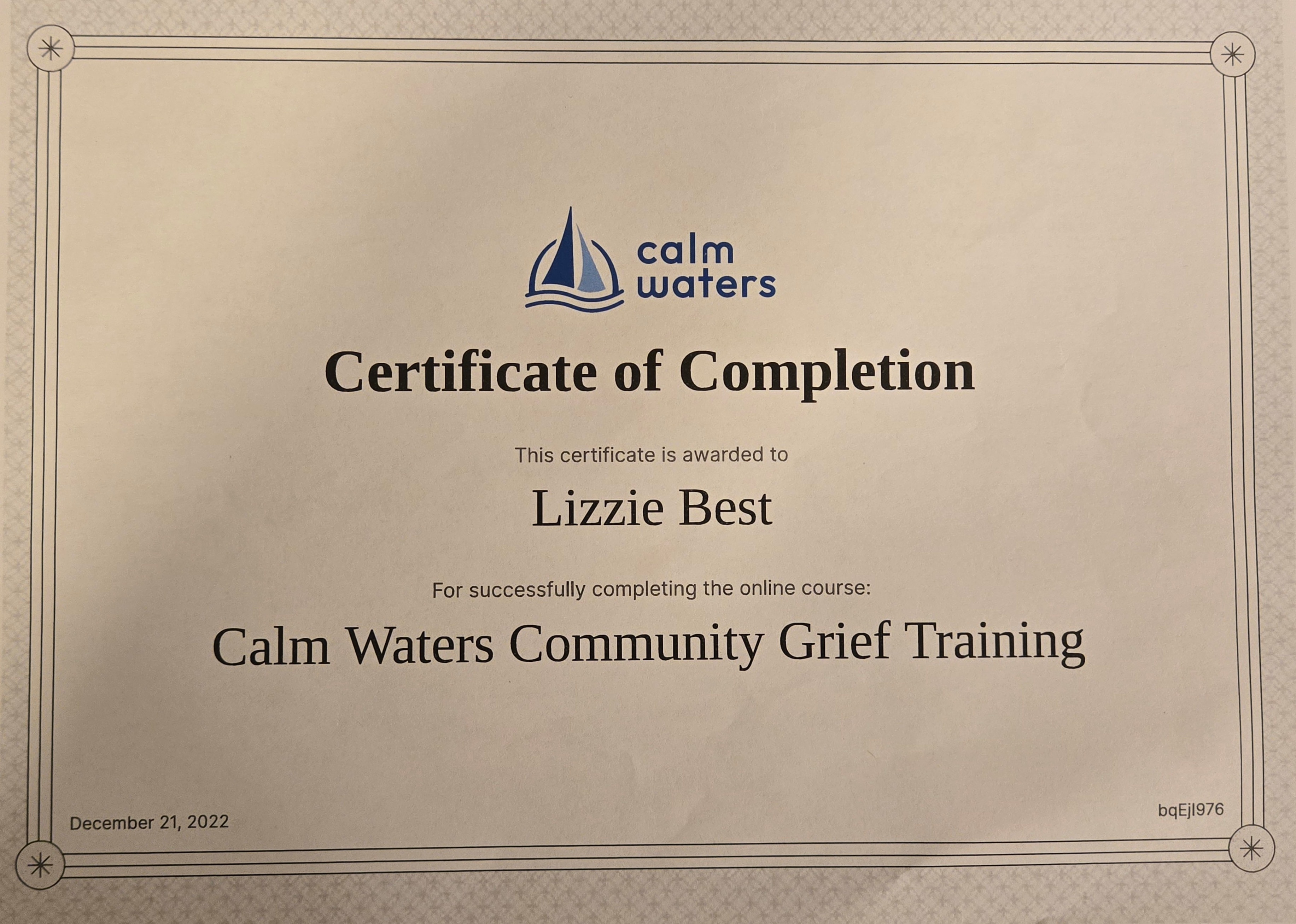 Grief Training Certificate